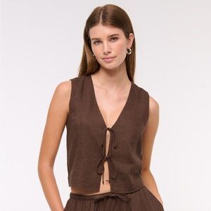 Abercrombie & Fitch tie front linen blend vest brown small